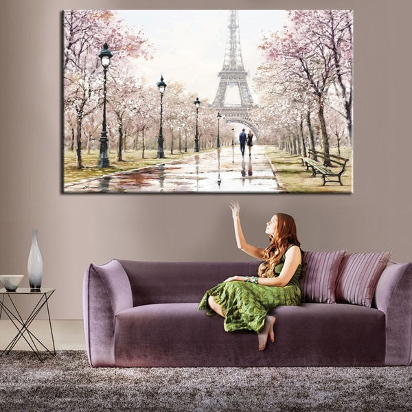 Romantic City Lovers Paris Eiffel Tower Landscape HD Print Abstract Oil Painting on Canvas Wall Art Living Room Sofa Home Decor