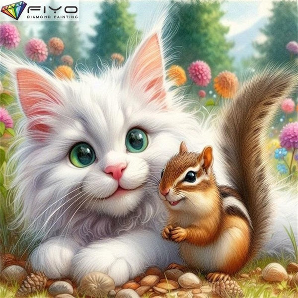FIYO Cat and Squirrel DIY 5D Diamond Painting Full Drill with Number Kits Home and Kitchen Fashion Mosaic Diamond Painting Canvas Wall Decoration Gif
