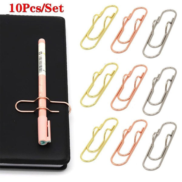 10pcs Desk Accessories Pen Holder Paperclip Stationary Pencil Clips Portable Notebook Hand Account Card Pen Device