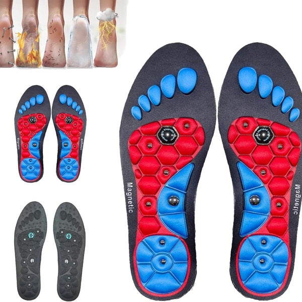 Acupressure Insoles, Magnetic Acupressure Insoles, Soft Breathable Orthotic Arch Support Insoles for Women and Men Relieve Tired, Achy Feet (Blue, M(