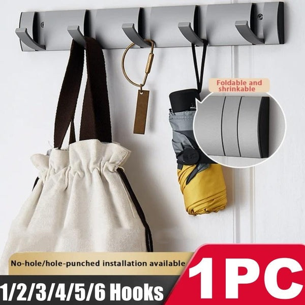 1-2-3-4-5-6 Hooks Aluminum Wall Mount Hook Invisible Folding Headphones Holder for Household Clothing Easy Carrying Coat Hanger​ Hook