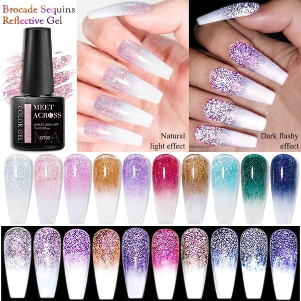 7ml Reflective Glitter Gel Polish Glitter Sequins Nail Gel DIY Semi Permanent Nail Art Manicure Soak Off LED UV Gel Nail Varnish