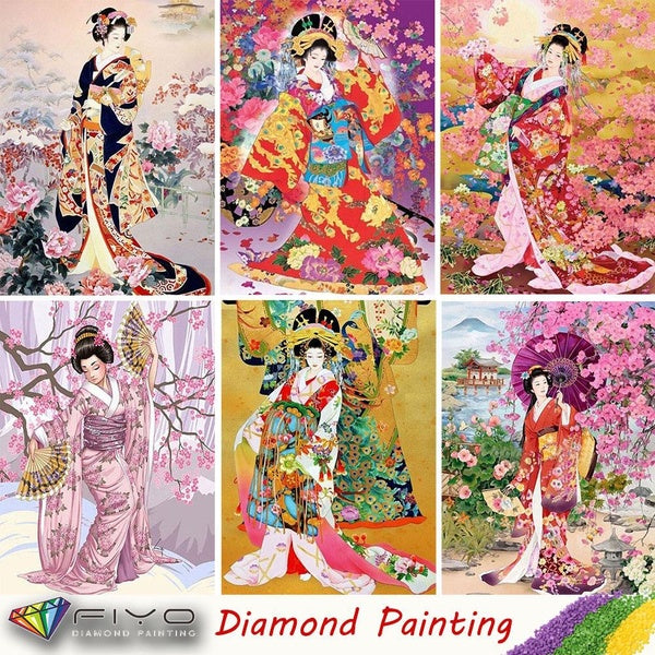 FIYO Geisha Full Drill Diamond Painting Kits for Adults & Beginners 5D DIY Diamond Art Kits Paint with Round Diamonds and Gems for Home Wall Decor Gift