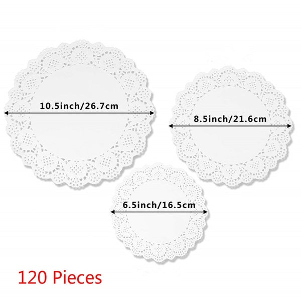 120pcs Round Food Paper Mats Lace Doilies Cake Pads for Wedding Party Tableware Decorations