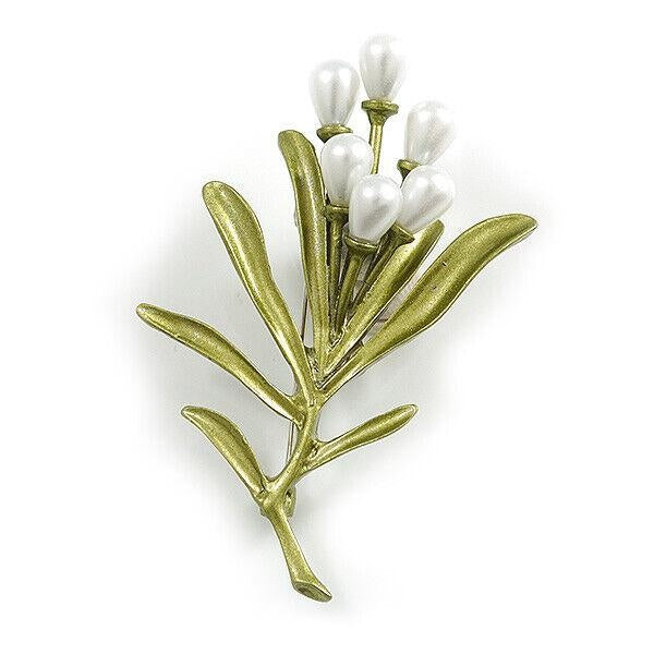 Charmante broche fleurie en émail vert muguet - 65 mm de long