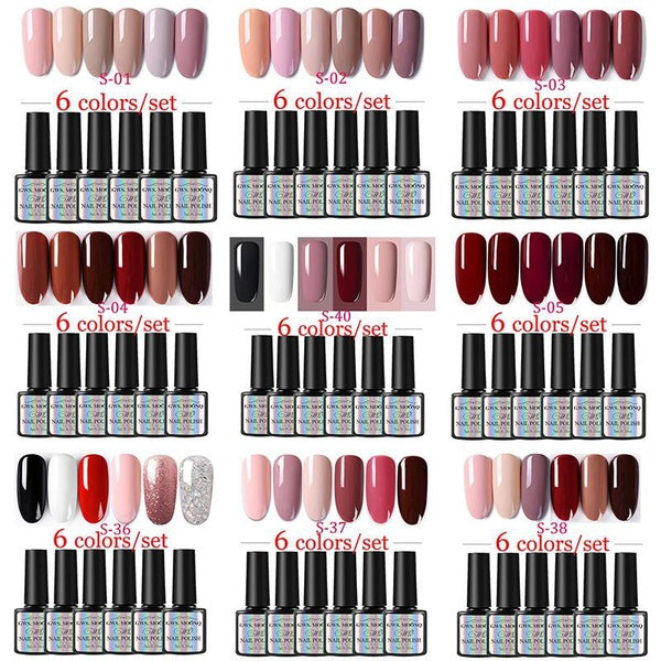 2-3-4-5-6 Pcs Gel Nail Polish Set Semi Permanent Glitter Hybrid Varnish Base Top Coat Soak Off UV LED Nails Gel Nail Art