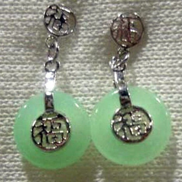 Boucles d'oreilles pendantes en véritable jade vert clair naturel 18K Fortune Happiness