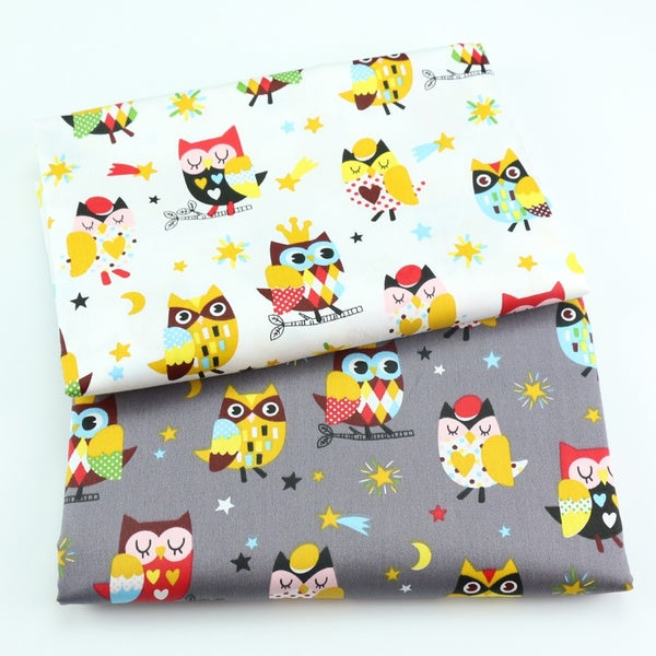 Cartoon Owl Printed Cloth 100% Cotton Twill Fabric Fat Quarter Bundle of DIY Handmade Quilting Patchwork Sewing Baby Bedding Children Sheets Dress Ma