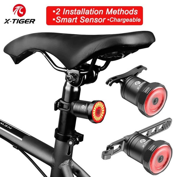 X-Tiger Bike Rear Light Aluminum alloy material IPx6 Waterproof LED Charging Bicycle Smart Auto Brake Sensing Light 6 lighting modes Accessories Bike