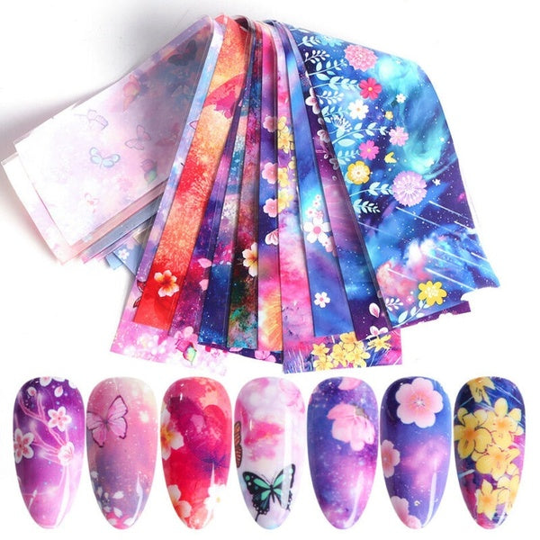 Nail Foils Transfer Stickers Decals Holographic Flower Nail Art Starry Paper DIY
