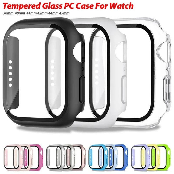 Tempered Glass+matte PC Cover For Smart watch Case 45mm 41mm 44mm 40mm 42mm 38mm Screen Protector for iWatch Accessories serie 9 4 5 6 SE 7 8 ﻿