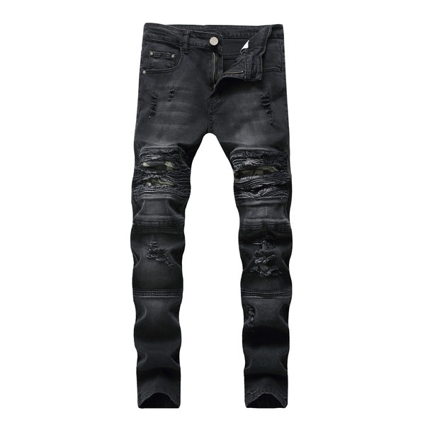 Black Blue Denim BIKE Skinny Ripped Hole Jeans For Men'S Plus Size Autumn Spring HIP HOP Punk Rock Streetwear Trouers