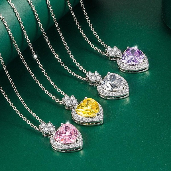 Colorful Love Heart Crystal Necklace for Women Purple Pink Zircon Rhinestone Pendant Simple Choker Necklace Gift Women Jewelry
