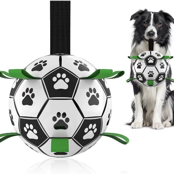 Soccer Ball with Straps, Interactive Puppy Toys for Tug of War, Birthday Gifts, Durable Water Toy for dog