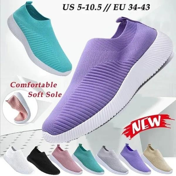 Women Casual Sneakers Ultra Lightweight Running Sneakers Slip On Walking Shoes Mesh Breathable Athletic Trainer Tennis Shoes Indoor Outdoor Flats Sof