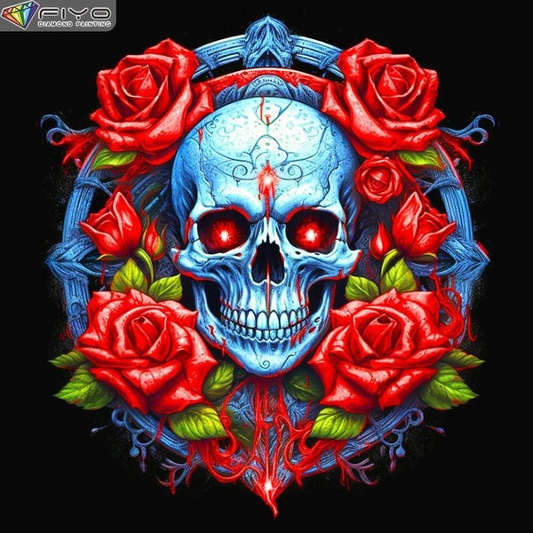 FIYO DIY 5D Skull Diamond Painting Kit for Adults, Full Drill Diamond Painting, Diamond Art Canvas Crafts Cross Stitch Crystal Embroidery Home Wall D