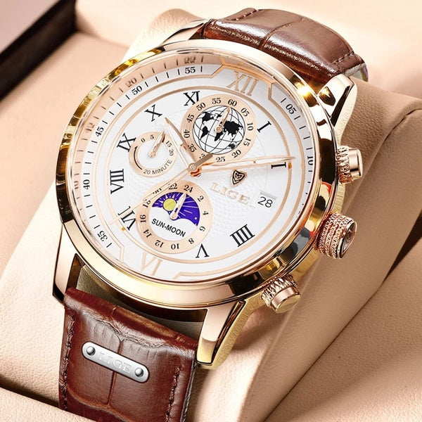 LIGE Nouveaux Hommes Montres Soleil-Lune globe Design Mode Montre Étanche Hommes Casual Sport Affaires Montres À Quartz Pour Femmes Montre Homme