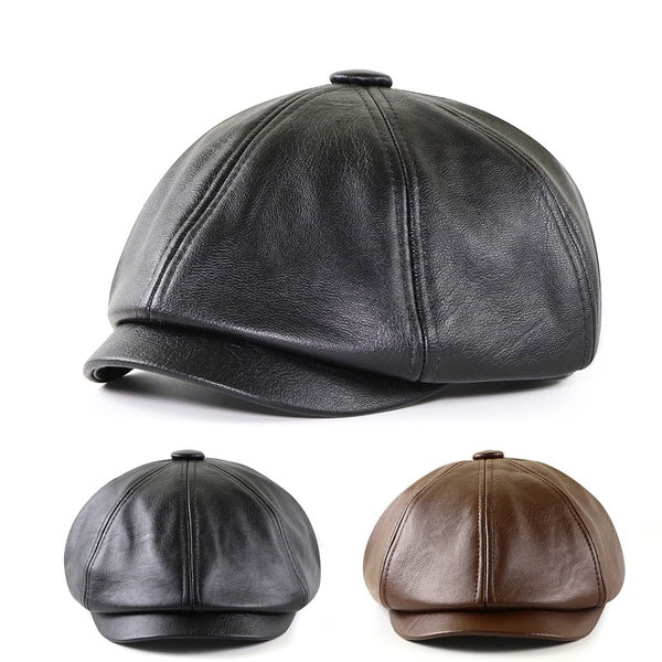 Chapeau béret en cuir de haut niveau automne hiver chaud casquettes plates rétro gavroche Boinas chapeaux octogonaux pour hommes
