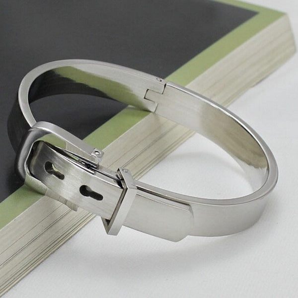 Silver stainless steel belt Cuff bangle bracelet for women mens fashion gifts