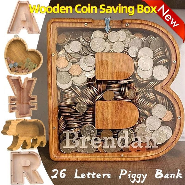 43 Styles Tirelire en Bois 26 Lettre Animaux Forme Coin Boîte d'économie d'argent avec Nom Autocollant Bocal Personnalisé Pièces Boîte de Rangement D