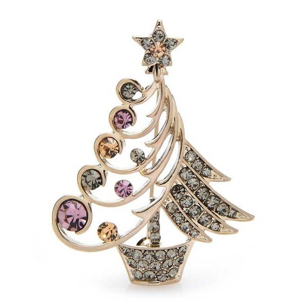 Rhinestone Christmas Tree Brooches For Women Men 2-color New Year Plants Flower Party Brooch Pin Gifts