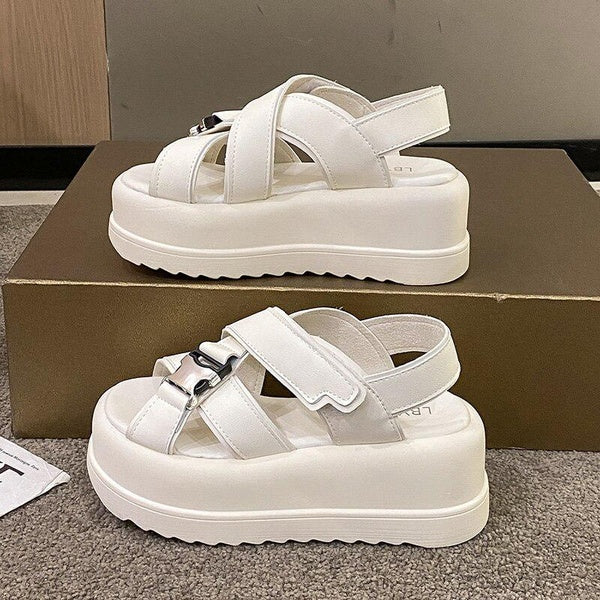 Luxury Woman Platform Sandals Ladies Elegant Medium Women's Shoes Flats Summer 7CM Sandals Women New Designer Shoes Girls Black