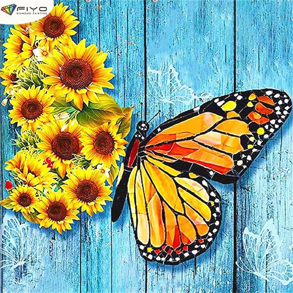 Sunflowers and Butterflies DIY 5D Diamond Painting Full Drill with Number Kits Home and Kitchen Fashion Mosaic Diamond Painting Canvas Wall Decoratio