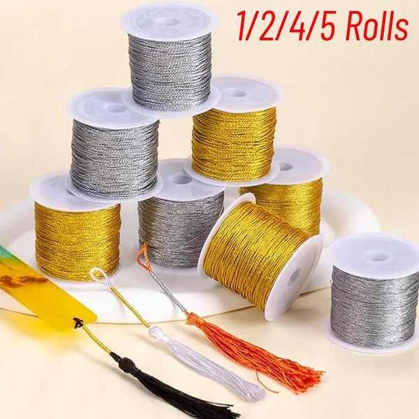 1-2-4-5 Rolls Metallic Cord Tinsel String Thread Gold Silver Jewelry Thread for DIY Handmade Craft Jewelry Making Gift Wrapping Christmas Ornament Ha