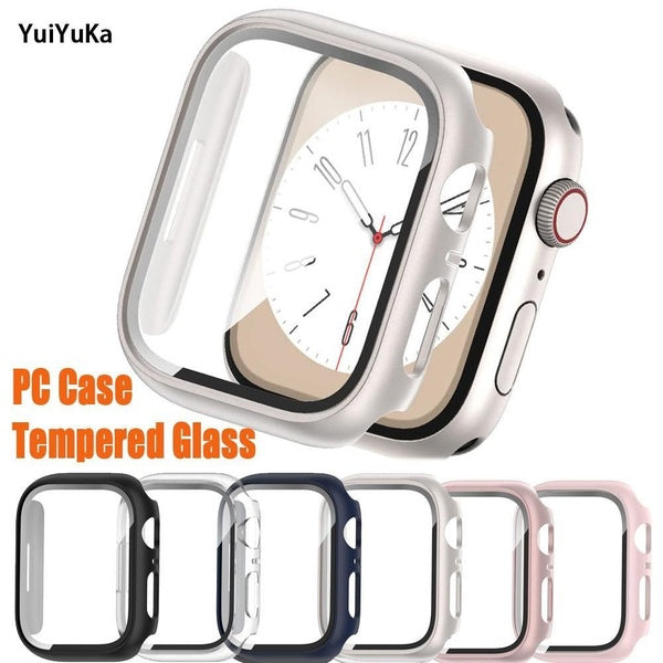YuiYuKa Tempered Glass + PC Case Cover for Apple Watch Ultra 2-Ultra 49mm 9 8 7 Smart Watch Accessories for Series SE 6 5 4 3 2 1 49mm 45mm 41mm 44mm Matron Inn