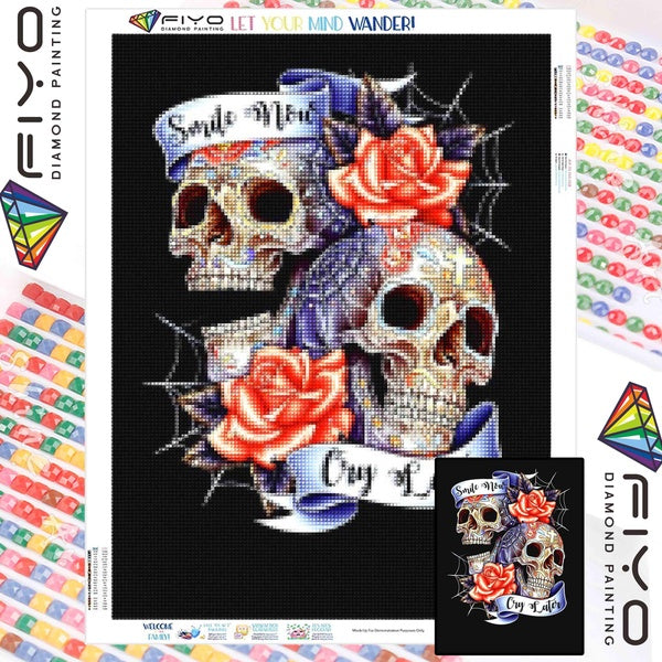 FIYO Flowers and Skeletons Diamond Painting Kits For Adults DIY 5D Diamond Mosaic Diamond Painting Home and Kitchen Fashion Canvas Pictures Wall Deco