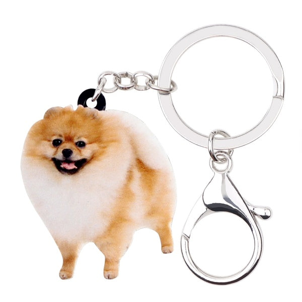 Acrylic Pomeranian Dog Key Chains Ring Keychains Animal Jewelry For Women Girls Handbag Car Key Charms Gifts