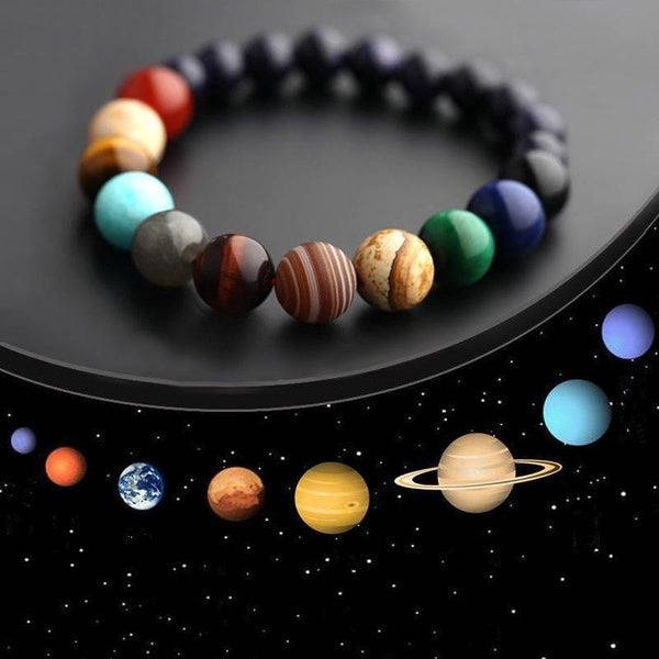 Fashion Eight Planets Beaded Bracelet Men's Natural Stone Cosmic Yoga Chakra Solar Bracelet