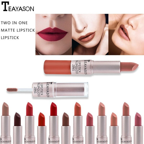 Health & Beauty TEAYASON 12 Colors 2 In 1 Matte Lipstick Liquid Lip Gloss Makeup Moisturizing Long Lasting Waterproof Velvet Lipstick TSLM1