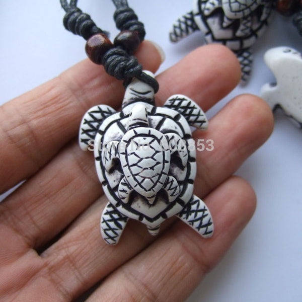 1 pcs Noir Wax Coton Cordon Yak Os Résine Double Tortue Tortue Charmes Surfer Collier