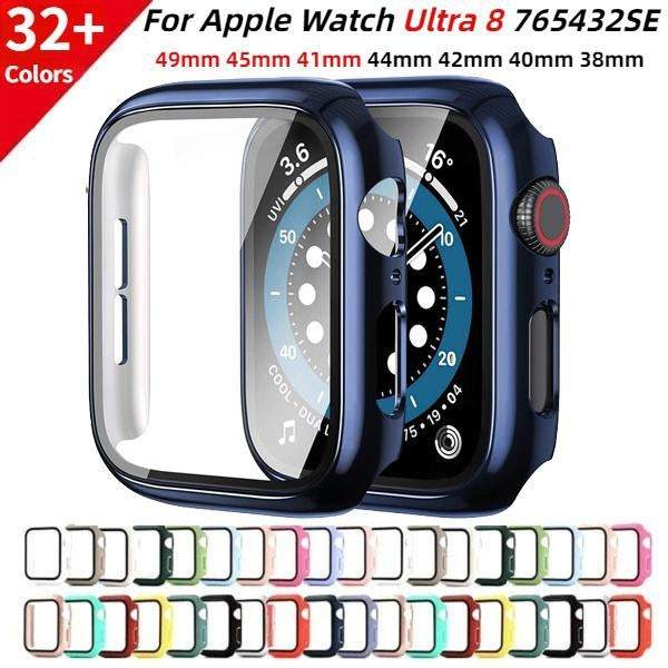 2In1 Tempered Glass+Case for Apple Watch Ultra 8 7 49mm 41mm 45mm IWatch Series SE 6 5 4 3 2 1 38mm 40mm 42mm 44mm Full Screen Protector +Cover Bumpe