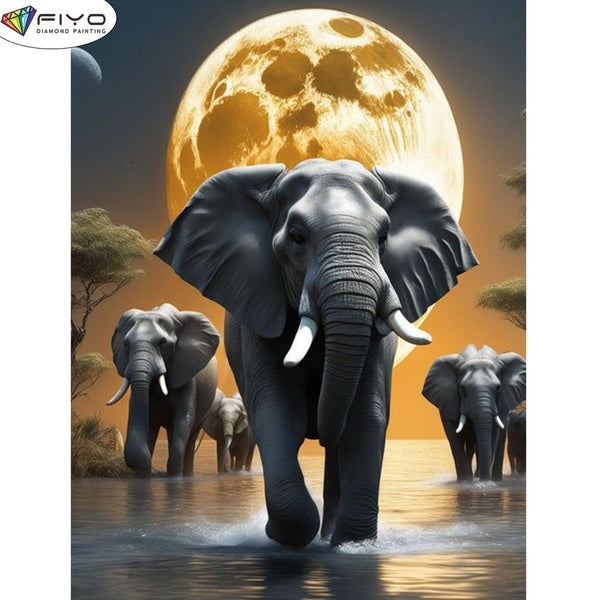 FIYO DIY 5D Elephant Diamond Painting Full Drill with Number Kits Home and Kitchen Fashion Mosaic Diamond Painting Canvas Wall Decoration Gift Crafts
