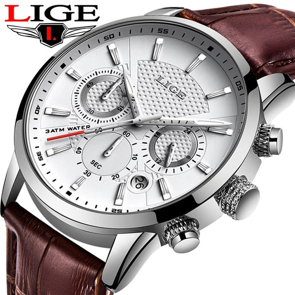 2022 Date Hommes Montres LIGE Top Marque En Cuir Chronographe Étanche Sport Automatique Date Montre À Quartz Pour Hommes Relogio Masculino