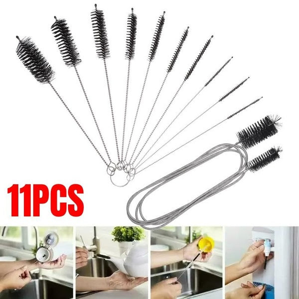 11PCS Flexible Drain Brush Straw Cleaner Brush Set, Pipe Cleaners Brush, 61 Inch Stainless Steel Double-Ended Hose Brush 8 Inch Nylon Long CPAP Tube