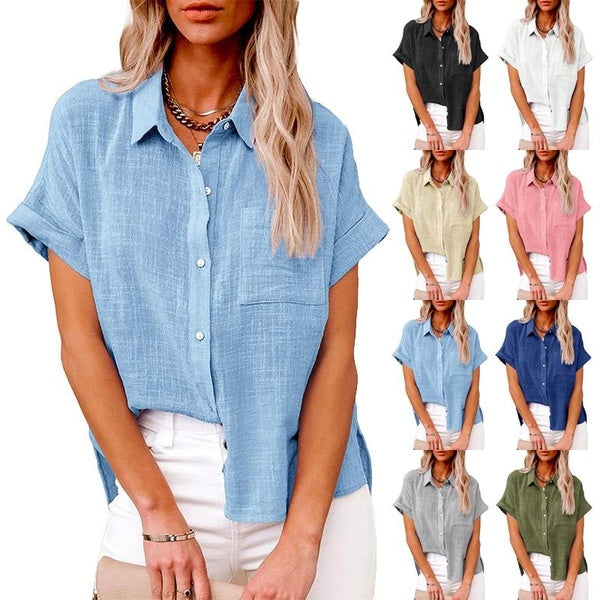 Mode féminine coton et lin chemises dames décontracté col en V à manches longues Blouses femme ample solide t-shirts grande taille