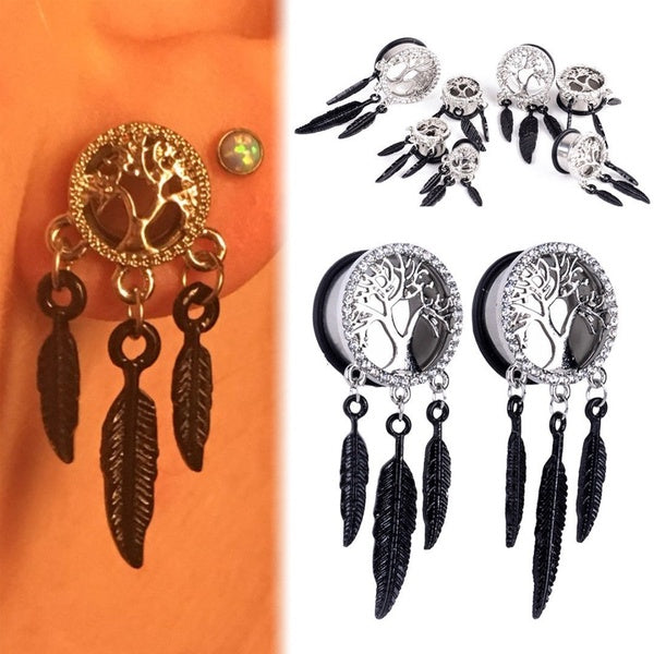 TOPBRIGHT @ 2 pièces 316L arbre de vie en acier chirurgical avec plume Logo anneau d'oreille jauges bouchons de chair Tunnels bijoux de Piercing de c