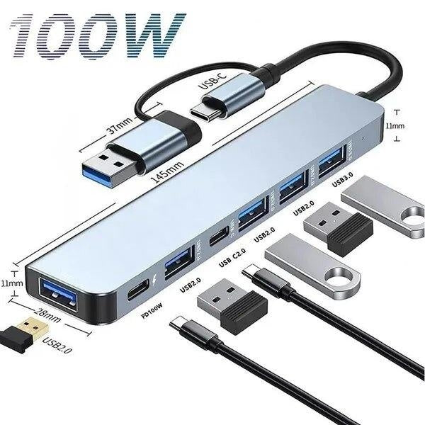 HUB USB-Type-C 4-5-7 ports 100 W PD Chargeur USB Station d'accueil Adaptateur Multi-port USB Splitter Expander pour ordinateur portable PC