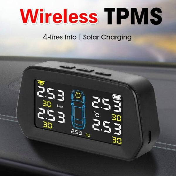 Car TPMS Tire Pressure Monitoring Alarm Sensor Solar Power Digital LCD Display Auto Security Alarm Systems For Cars With 4 Sensor
