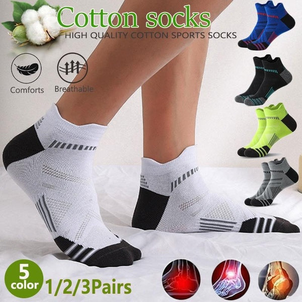 1-2-3 Pairs Cotton Athletic Socks for Men - Breathable, Non-Slip, Shock-Absorbing, Sweat-Wicking, Knit Fabric, Geometric Pattern - Machine Washable