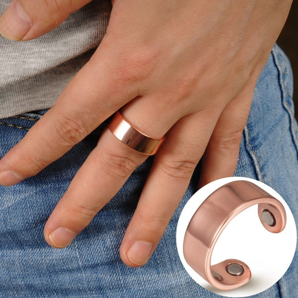 Adjustable Copper Rings Magnetic Health Energy Metal Open Cuff Man 8.3mm Arthritis Matte Finger Ring for Men