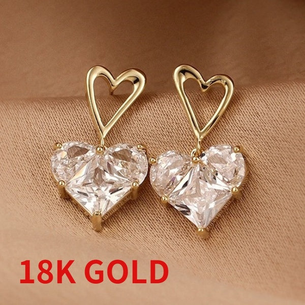 Bijoux de tempérament élégants de mariée pour femmes Boucles d'oreilles Or Claw Setting Heart Lab Diamond Drop Boucles d'oreilles