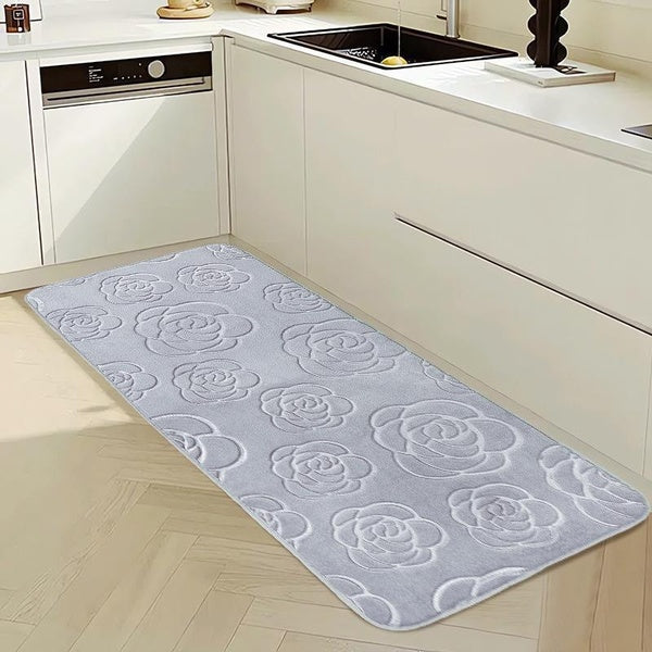 1pc Rose Embossing Memory Sponge Rug Quickly Absorbs Water Bath Mat Doormat, Non-slip Floor Mat Machine Washable Carpet, Soft And Comfortable Shower