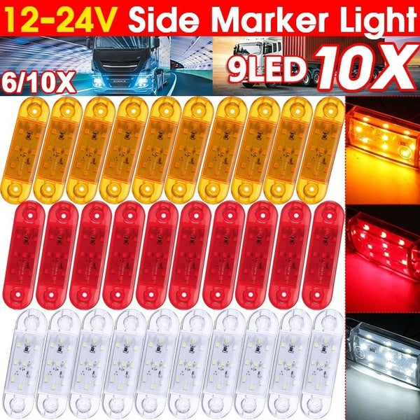 Amber-Red-White - 10V-30V Universal 9 LED Side Marker Light Indicator Lamp for Truck Trailer Caravan Lorry Van RV Bus Boat - 6Pcs-10Pcs