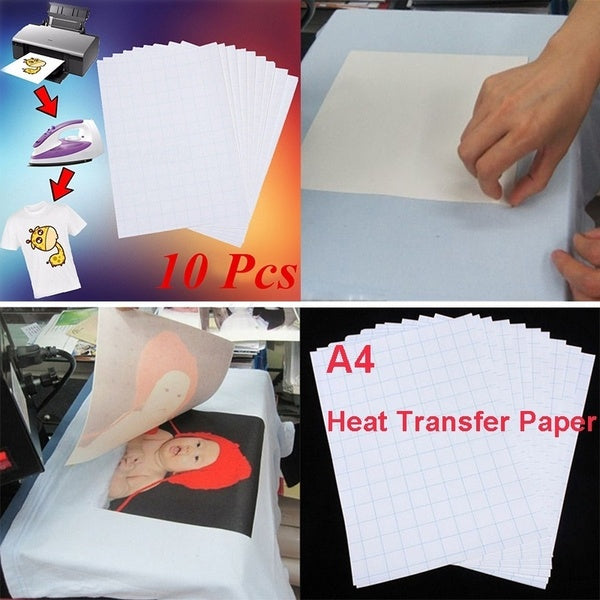 10Pcs A4 Heat Transfer Paper for DIY T-Shirt Painting Iron-On Paper for Light Fabric