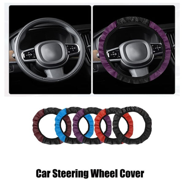Steering Wheel Cover 15inch Universal Elastic Stretch Antislip Microfiber PU Leather Steering Wheel Protector for Car Truck SUV Purple-Blue-Black-Win