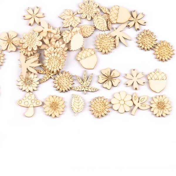 30 Pcs 25-30mm Tournesol - Herbe Tranches De Bois Artisanat DIY Pour La Maison Ornements À La Main Décoration En Bois Scrapbook Embellissement MT1945
